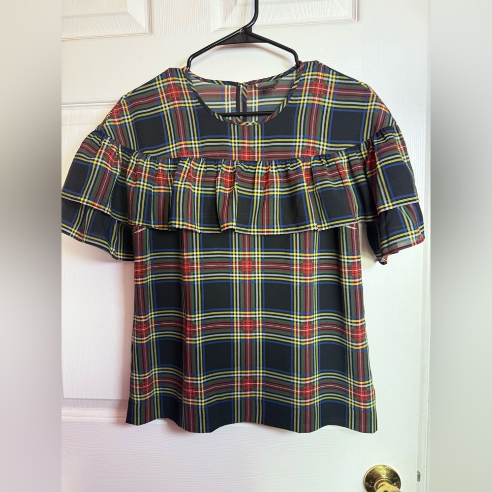 J. Crew Tartan Plaid Ruffle Blouse